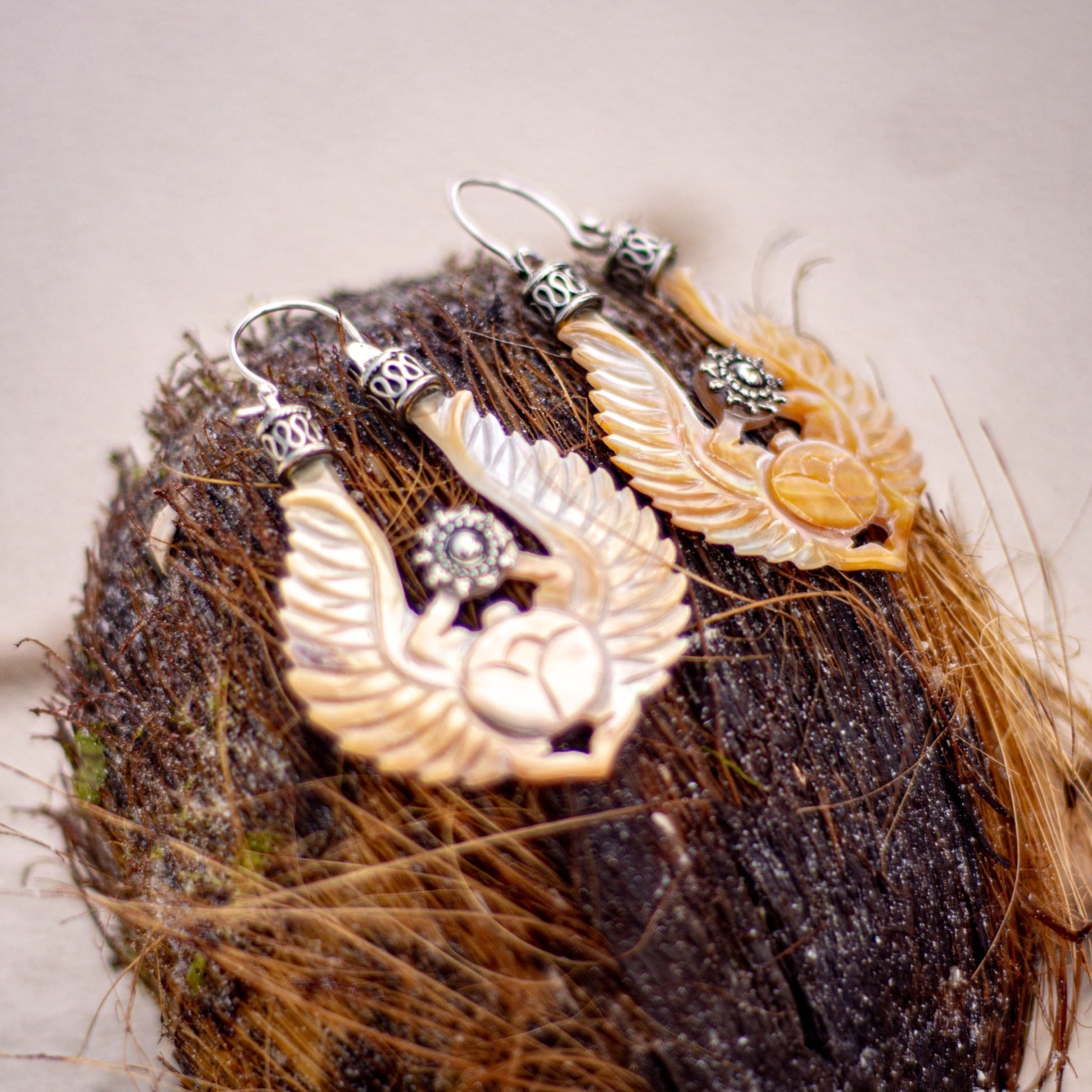 Mother of Pearl and Brass Earrings
