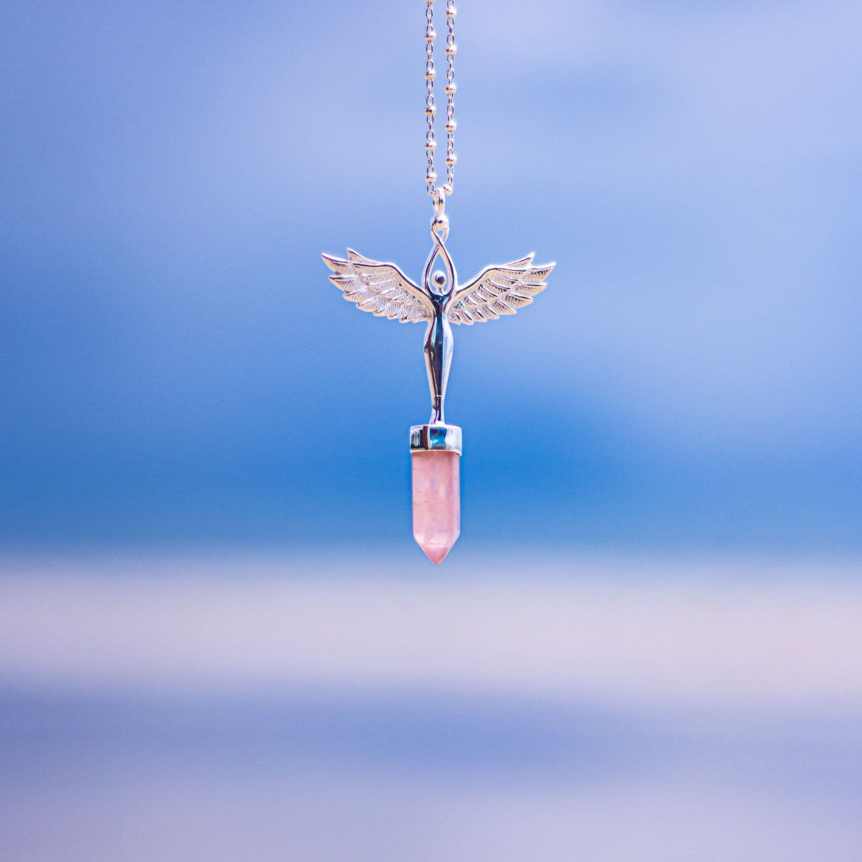 Rose Quartz Blue Luna Angel Silver