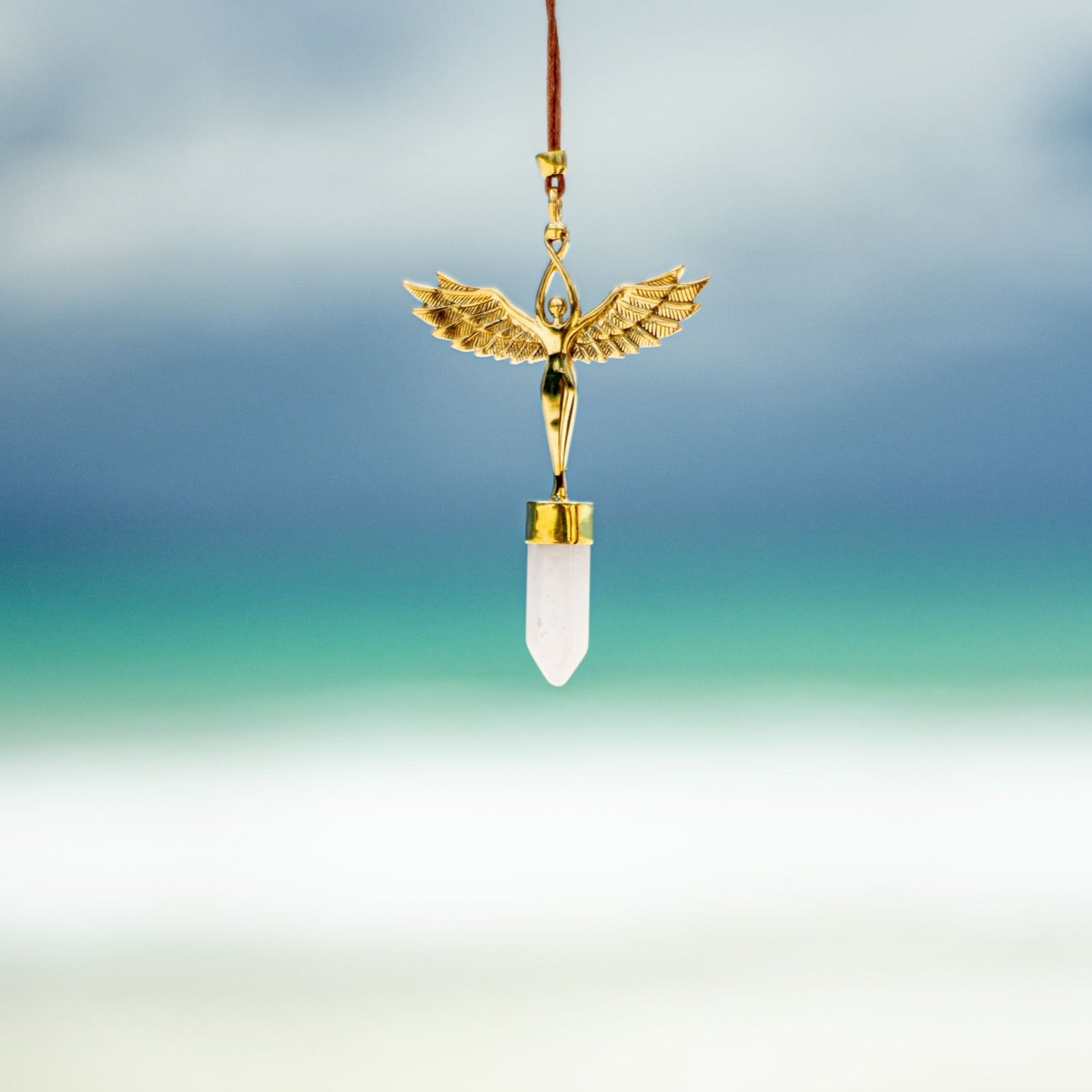 Rose Quartz Blue Luna Angel White Brass