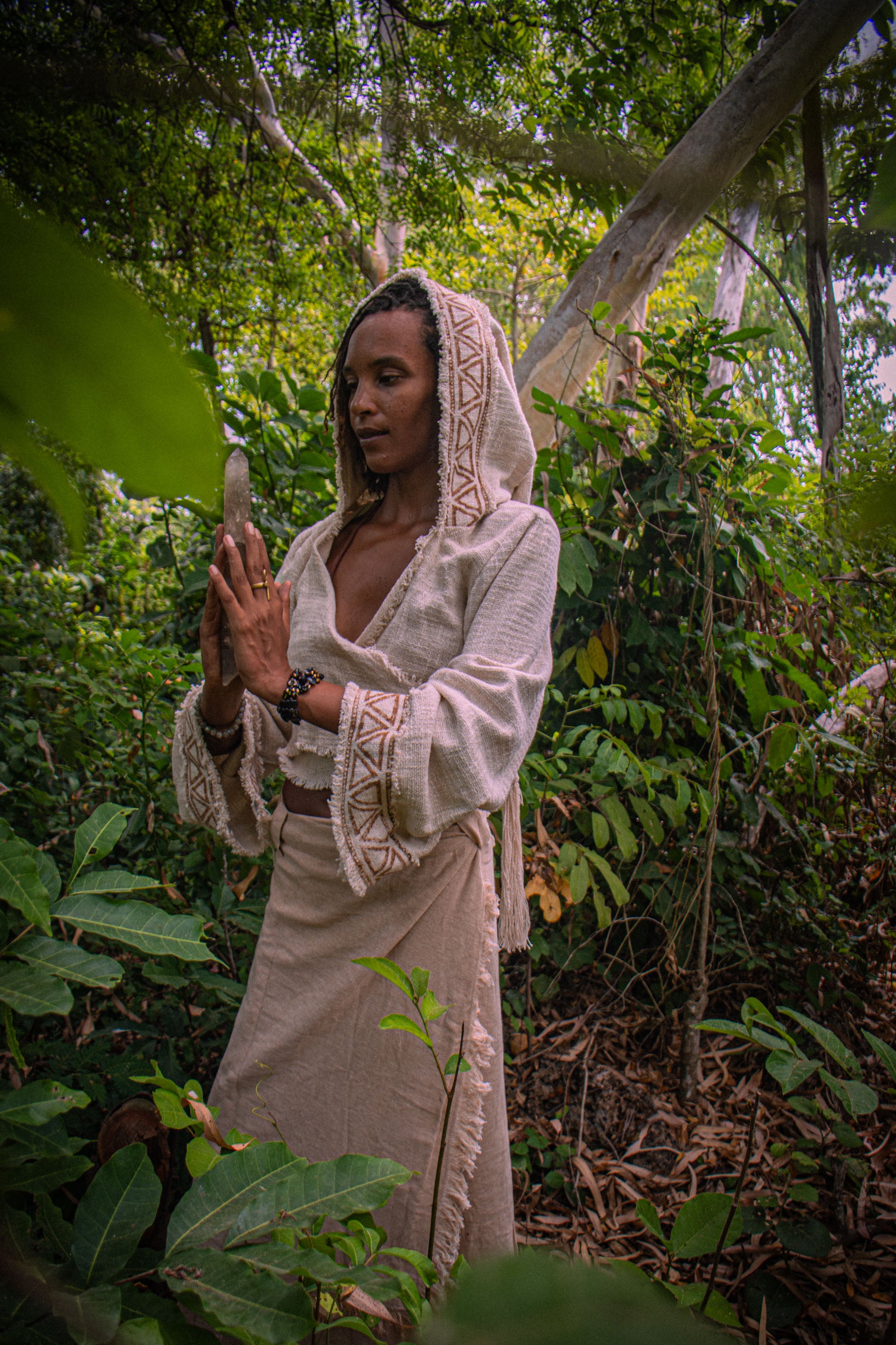 Tribal Hooded Wrap Top