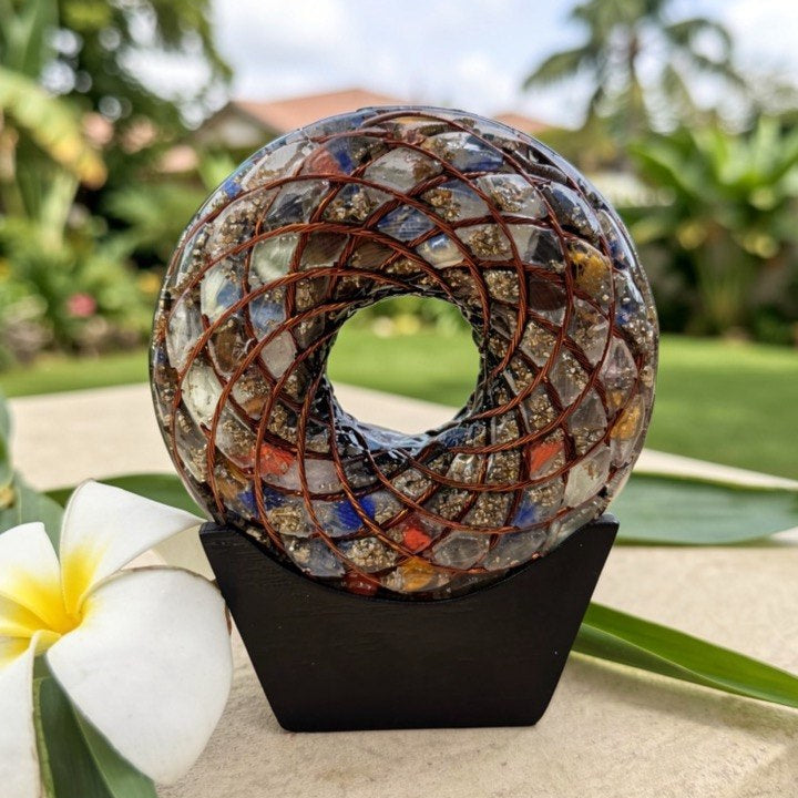Torus Altar Piece 7 Chakra with black teak wood stand