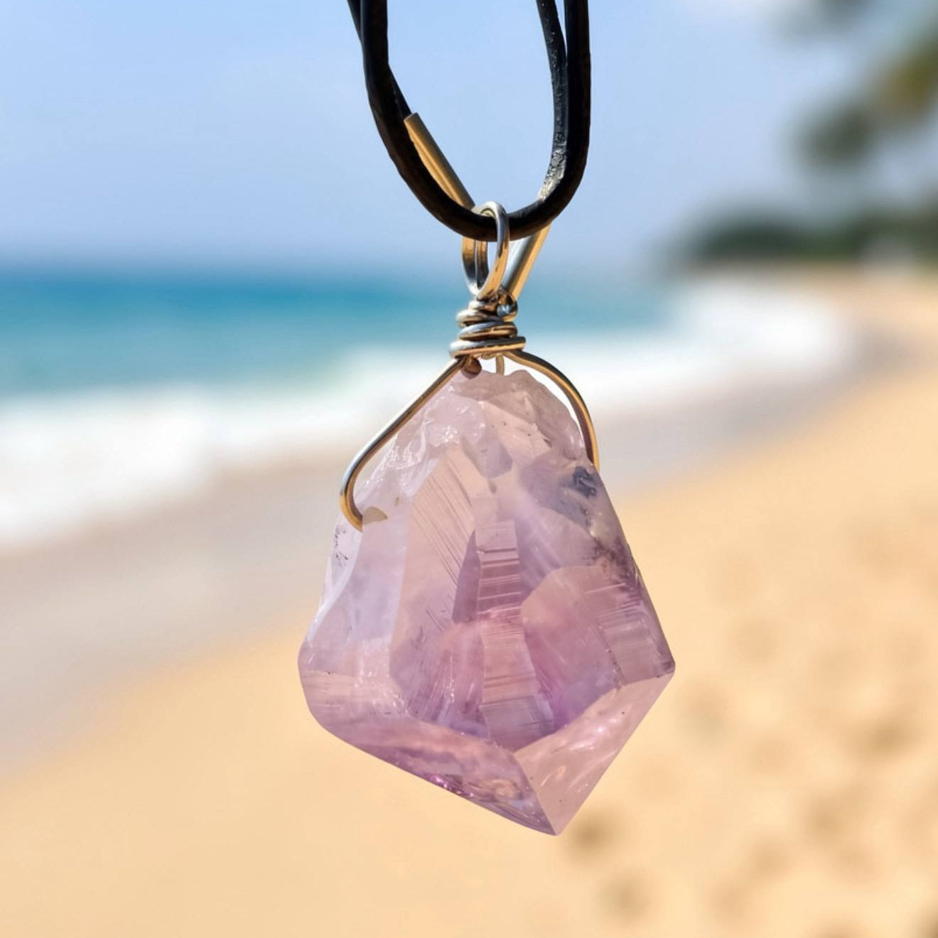 Raw Amethyst Pendant with Leather Cord