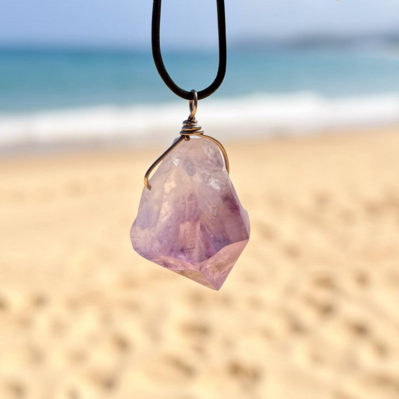 Raw Amethyst Pendant with Leather Cord