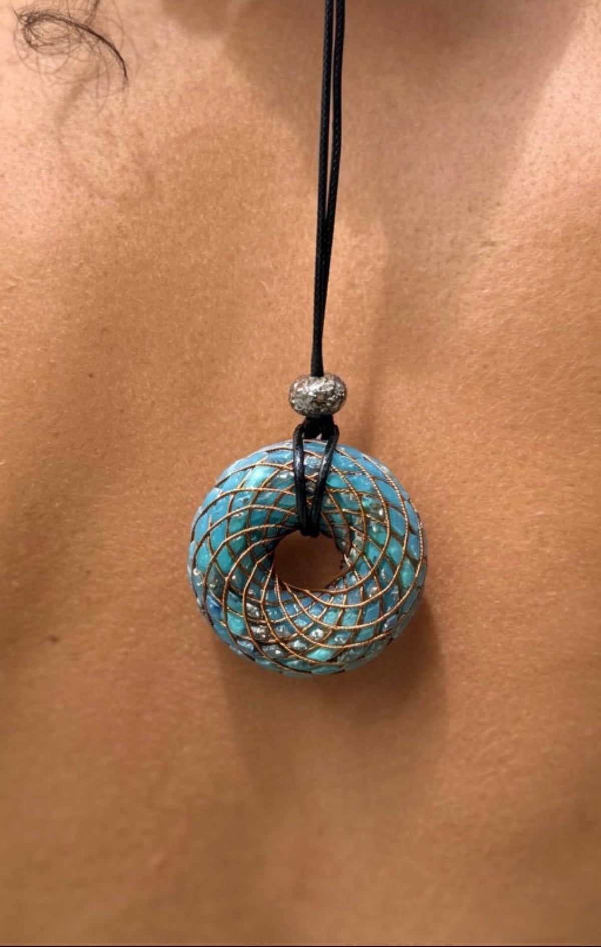Turquoise Orgonite Torus Pendant - Large