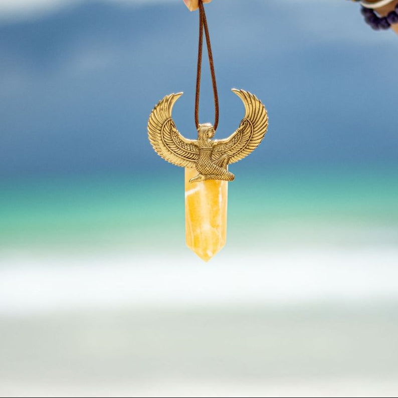 Isis Pendant Brass with Yellow Fluorite