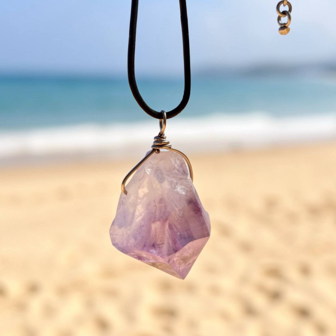 Raw Amethyst Pendant with Leather Cord