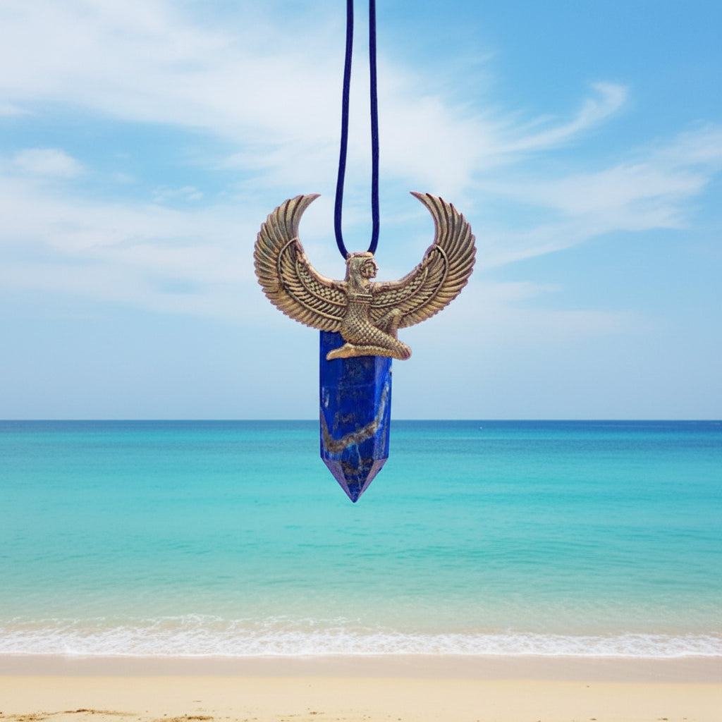 Isis Lapis Lazuli Pendant Brass