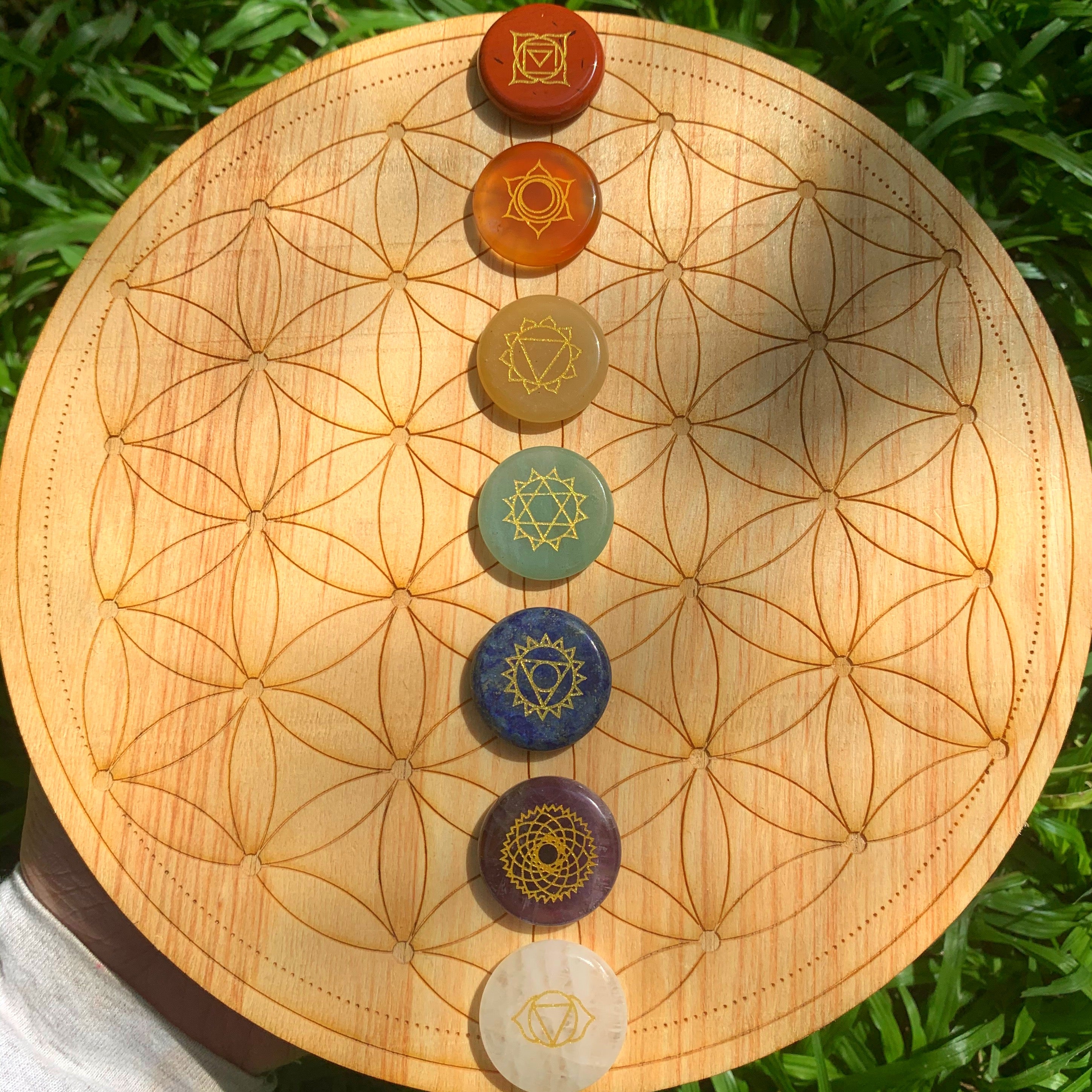 Flower of life Wooden Crystal Grid Disc